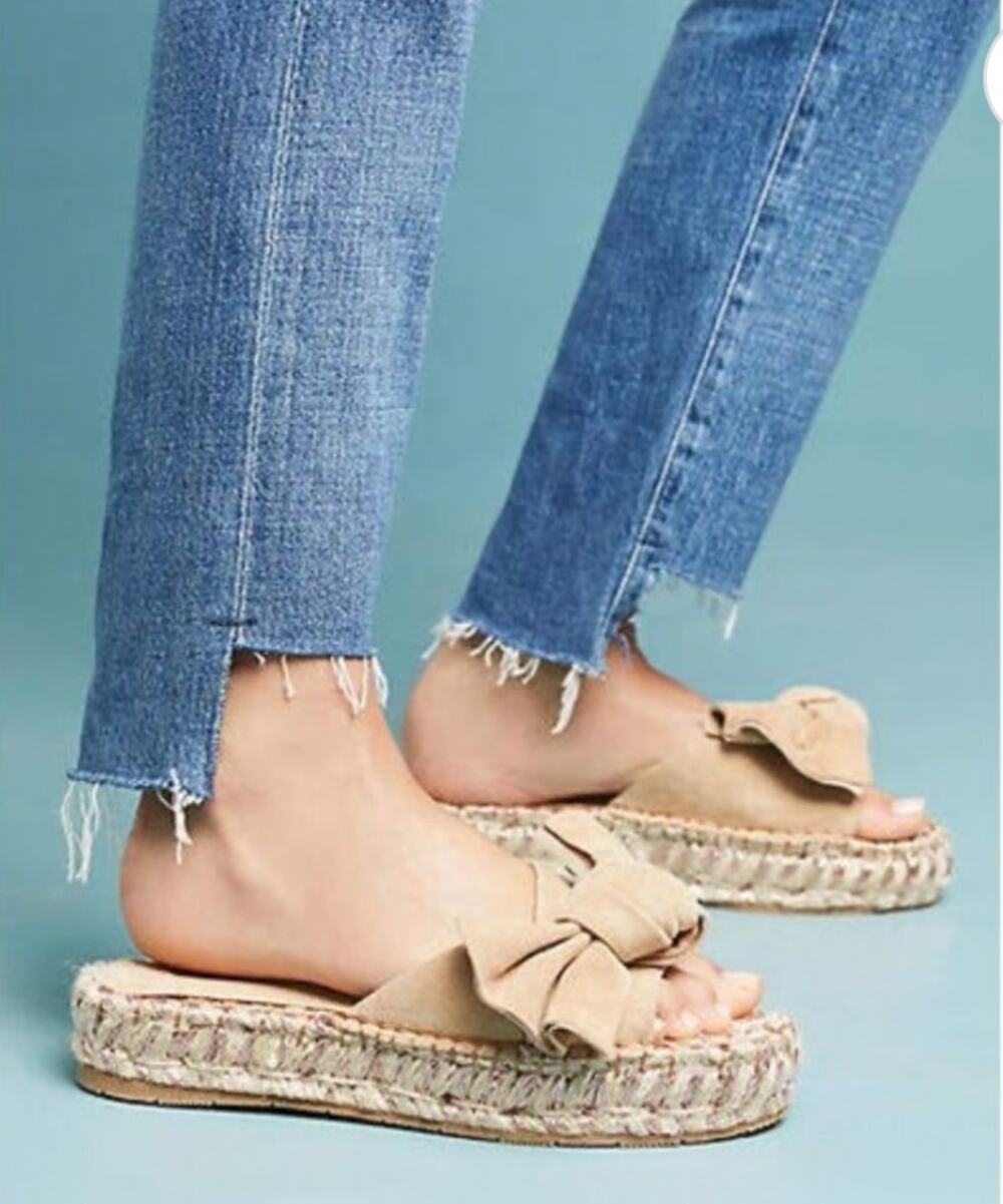 J/Slides 'Ritsy' Women's 10 Espadrille Suede Bow Slide Slip On Platform Sandal